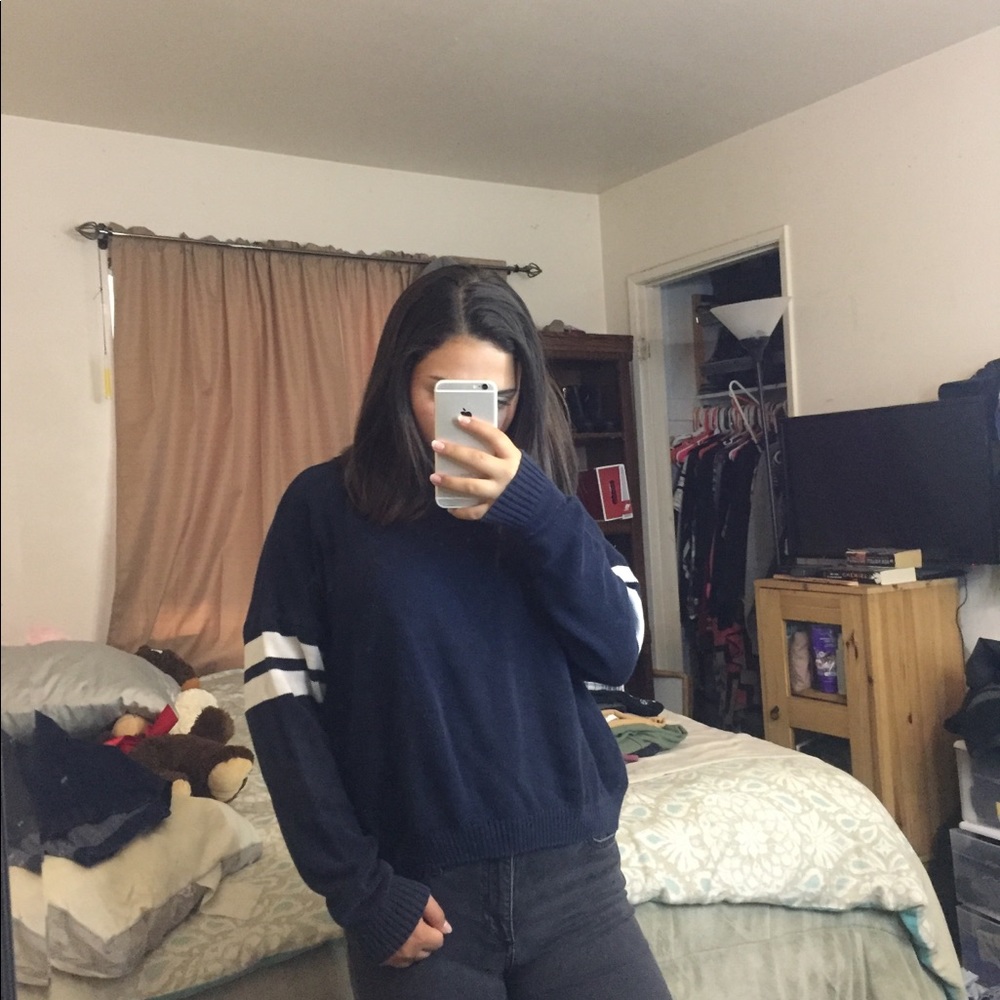 Knit Double Striped Navy Blue Sweater
